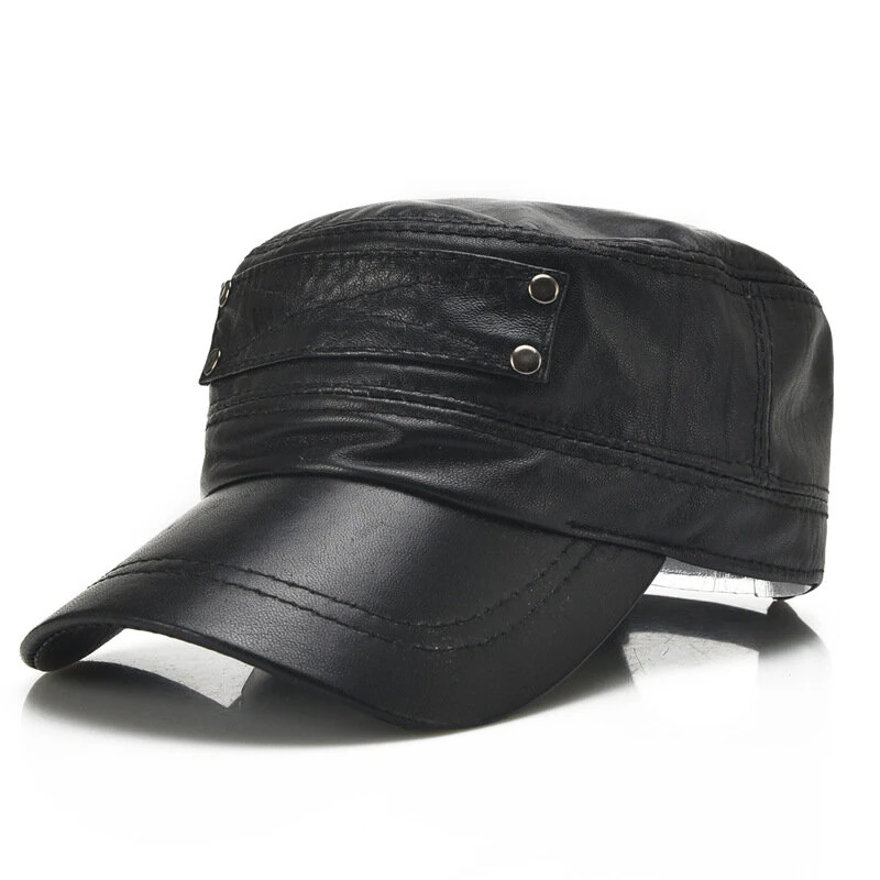 Collrown Genuine Sheepskin Leather Cap Men's Flat Cap Adjustable Outdoor Casual Black Caps for Spring Fall (image for) Collrown Genuine Sheepskin Leather Cap Men's Flat Cap Adjustable Outdoor Casual Black Caps for Spring Fall